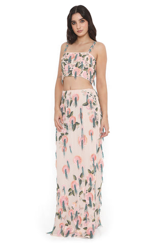 Blush pink embroidered choli with slit skirt