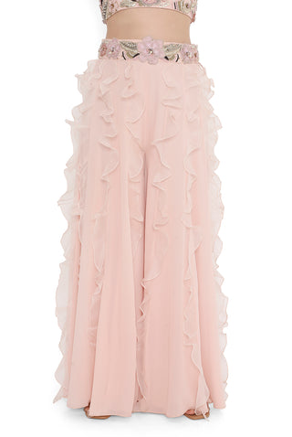 Rose pink embroidered choli with ruffled sharara