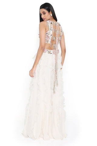 Offwhite embroidered choli and ruffle sharara