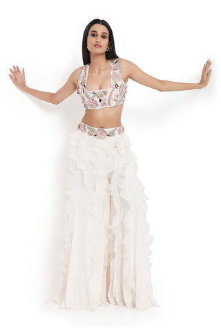 Offwhite embroidered choli and ruffle sharara