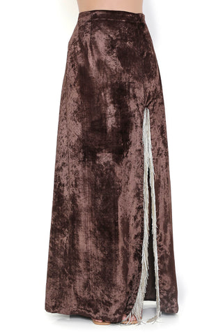 Brown embroidered choli and slit skirt