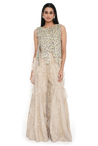 Gold embroidered top and ruffle sharara