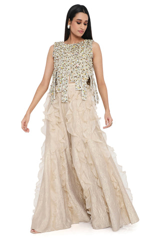 Gold embroidered top and ruffle sharara