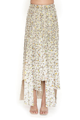 Offwhite embroidered choli with high low skirt