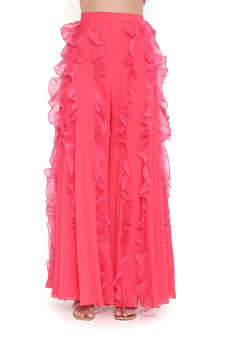Hot pink embroidered choli with ruffled sharara
