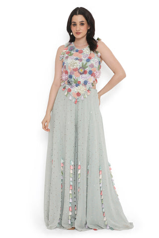 Sea foam embroidered choli with sharara