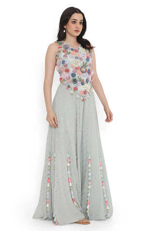 Sea foam embroidered choli with sharara