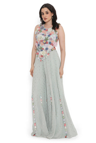 Sea foam embroidered choli with sharara