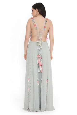 Sea foam embroidered choli with sharara