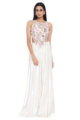 Offwhite velvet embroidered choli and sharara