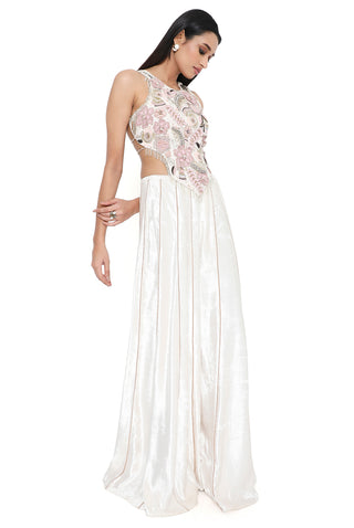 Offwhite velvet embroidered choli and sharara