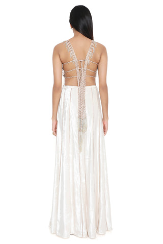 Offwhite velvet embroidered choli and sharara