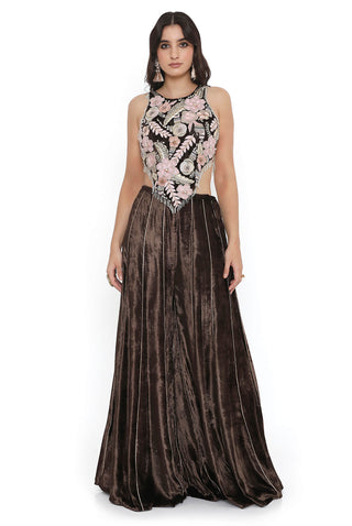 Brown embroidered choli with sharara