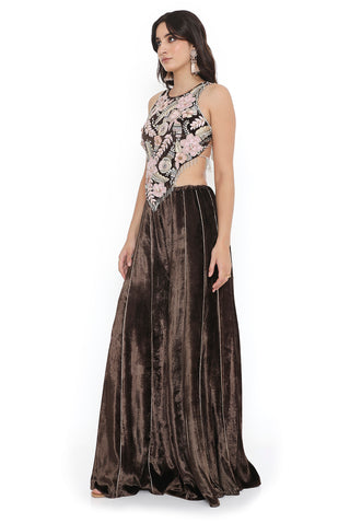 Brown embroidered choli with sharara