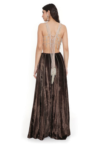 Brown embroidered choli with sharara