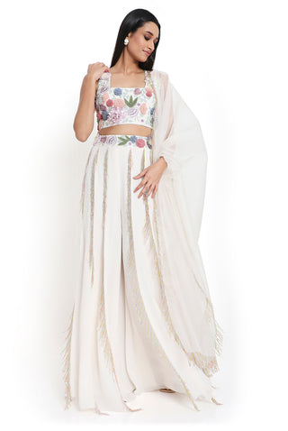 Offwhite embroidered choli and sharara set