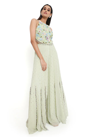 Aqua embroidered choli and sharara