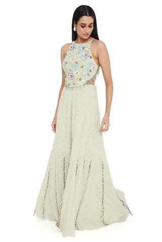 Aqua embroidered choli and sharara