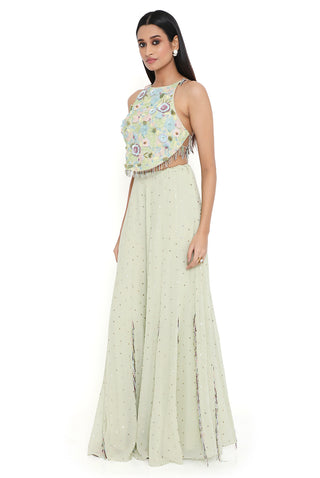 Aqua embroidered choli and sharara