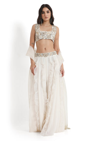 Off-white embroidered ruffle sharara set