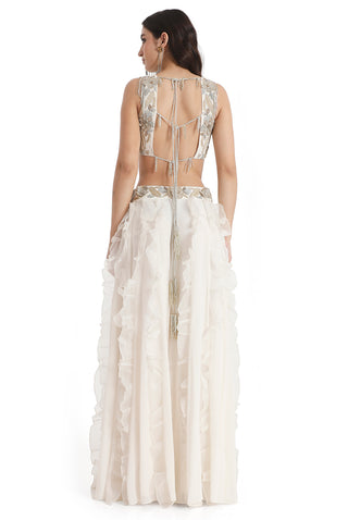 Off-white embroidered ruffle sharara set