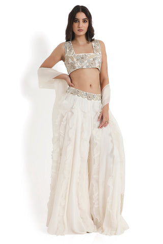 Off-white embroidered ruffle sharara set