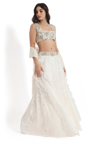 Off-white embroidered ruffle sharara set