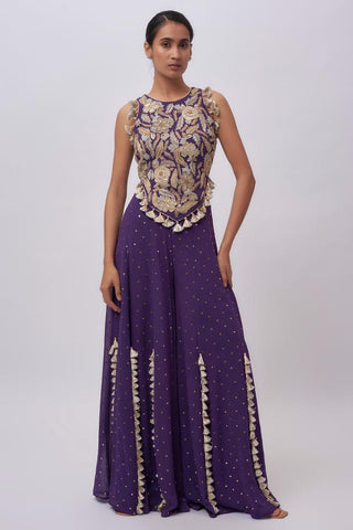 Purple embroidered blouse with sharara