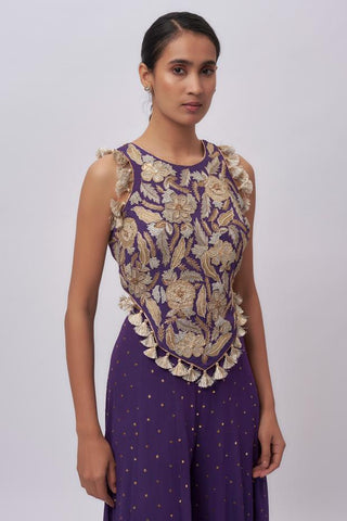 Purple embroidered blouse with sharara