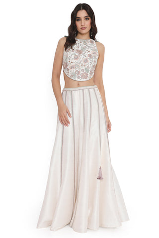 Ivory embroidered dupion silk sharara and choli