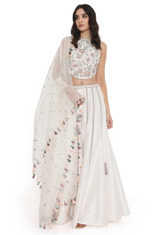 Ivory embroidered dupion silk choli and sharara