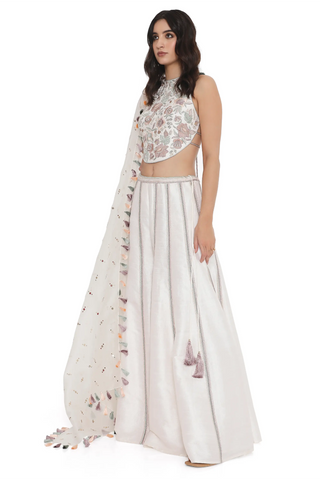 Ivory embroidered dupion silk choli and sharara