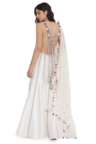 Ivory embroidered dupion silk choli and sharara