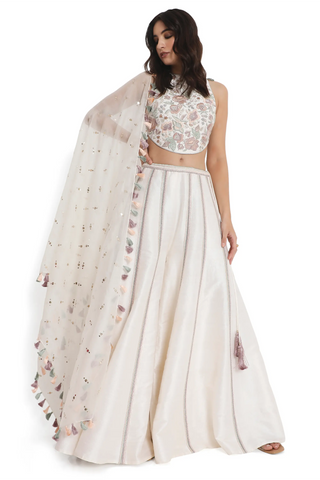 Ivory embroidered dupion silk choli and sharara