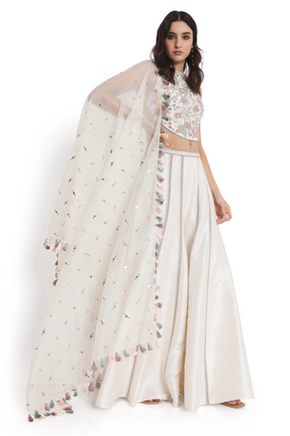 Ivory embroidered dupion silk choli and sharara