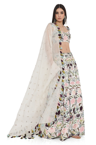 Ivory lotus embroidered choli with sharara and dupatta