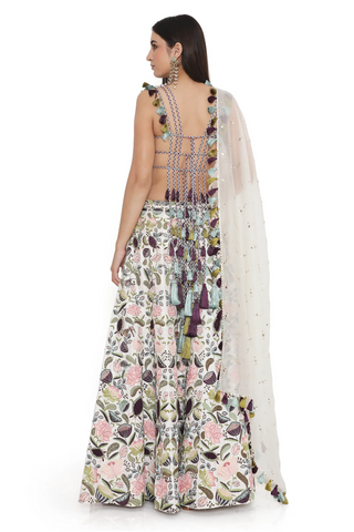 Ivory lotus embroidered choli with sharara and dupatta