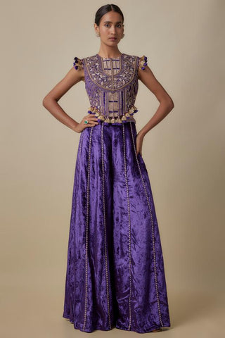 Purple embroidered sharara set