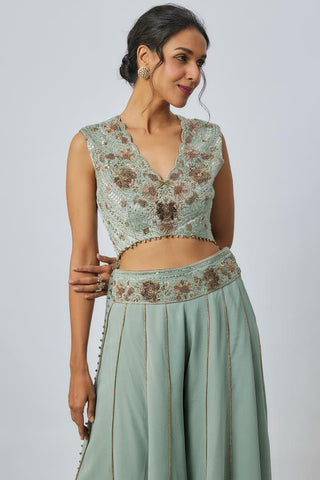 Green embroidered choli sharara sets