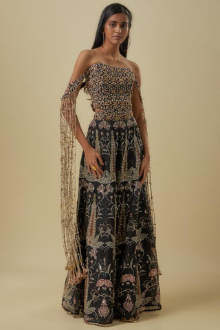 Black off-shoulder corset with sharara