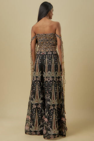 Black off-shoulder corset with sharara