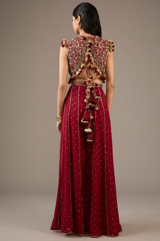 Maroon choli with mukaish sharara