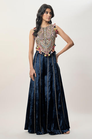 Sharara set for Indian Wedding – Yasmin Navy Blue Embroidered by Payal Singhal