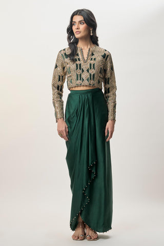 Dhoti set for Contemporary Wear – Sia Emerald Green Embroidered by Payal Singhal