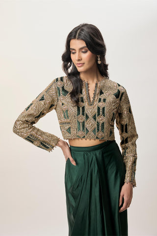 Dhoti set for Contemporary Wear – Sia Emerald Green Embroidered by Payal Singhal