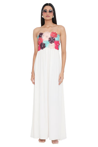 Offwhite 3d flower embroidered maxi dress