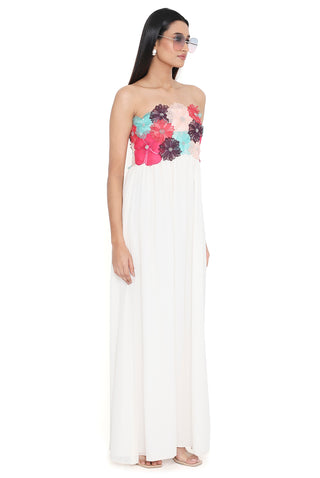 Offwhite 3d flower embroidered maxi dress