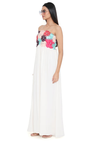 Offwhite 3d flower embroidered maxi dress