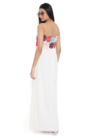 Offwhite 3d flower embroidered maxi dress