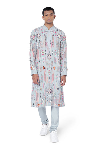 Pale blue chanderi stripe kurta and churidar